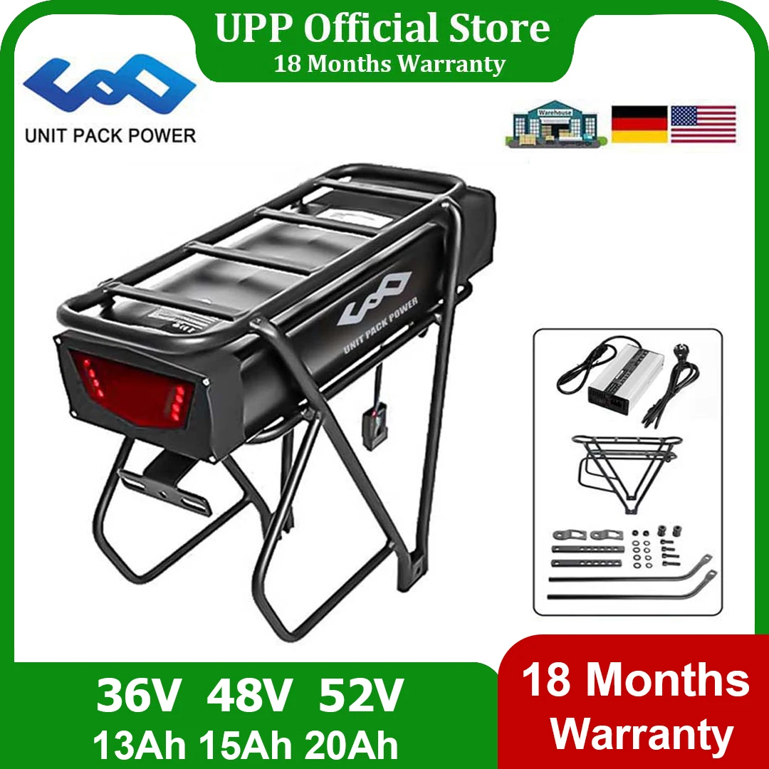 48V 52V 36V Rear Rack eBike Battery 20Ah 15Ah 13Ah for 24\