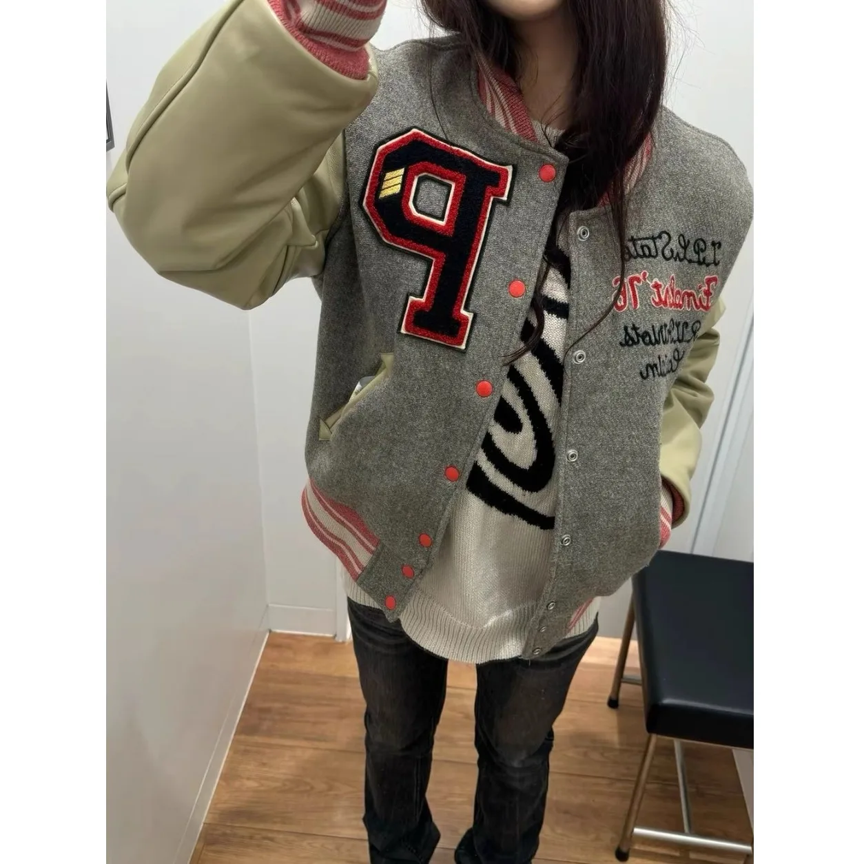 

American Retro Baseball Jaet ort Stitched Vibe Outerwear for Men And Women Cleanfit Bla Wood East Asian 976 Sle