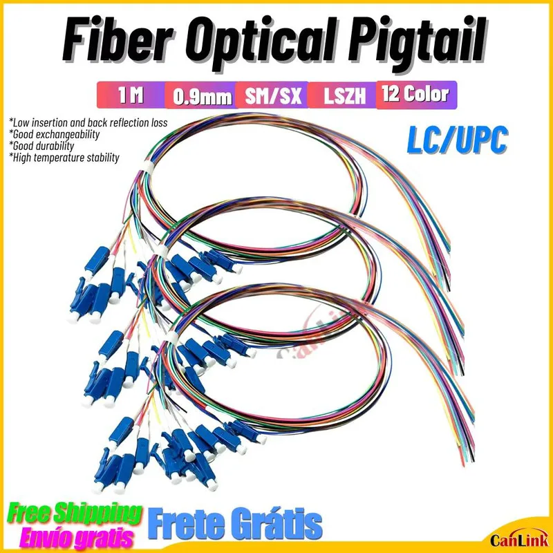 Fiber Optic Pigtail LC/UPC SM LSZH SX 0.9MM 1Meter Length Fiber Optical Pigtails LC UPC Single Mode FTTH 12 Colorful