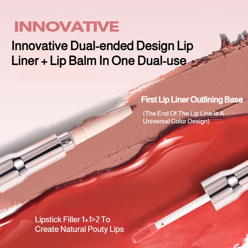 Dualended Lip Liner Mirror Lip Glaze Outlining Lip Gloss อเนกประสงค์รูปร่างริมฝีปากแบบเต็มดูเดิล