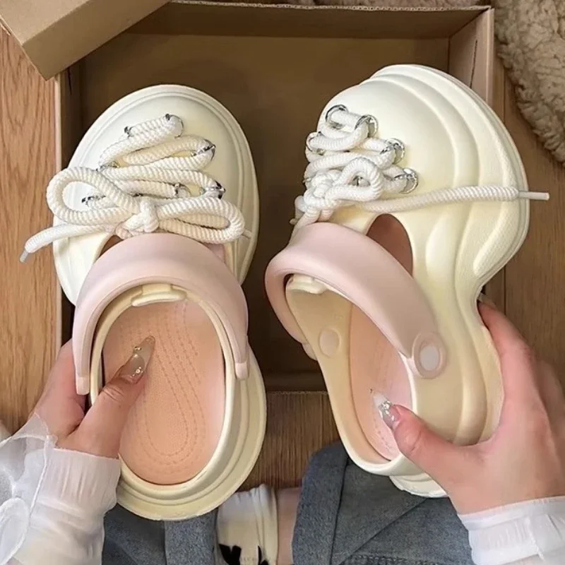 

Женские сандалии на платформе, модные сабо на шнуровке «сделай сам», летняя садовая обувь на толстой подошве, женские домашние уличные тапочки, пляжные шлепанцы на танкетке