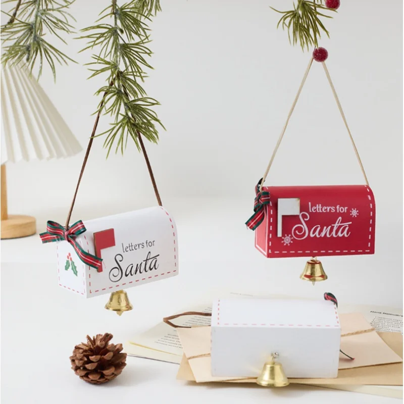 

Wooden Mailbox Hanging Christmas Decoration Red White Mailbox Christmas Tree Dress Up Hanging Decoration