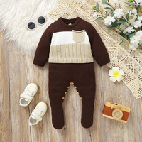 Infant Boys Rompers Spring Autumn Brown Long Sleeve Knitting Newborn One Piece Jumpsuits Playsuits 0-18m Winter Toddler Clothing