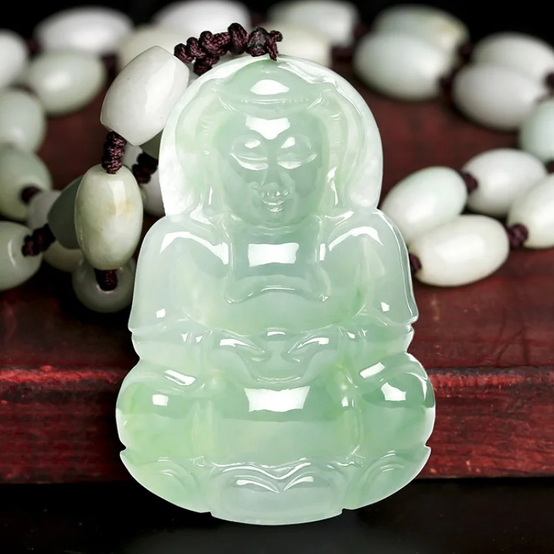 Natural a-Level for Men and Women Goddess Jade Buddha Peace Buckle Pendant Necklace