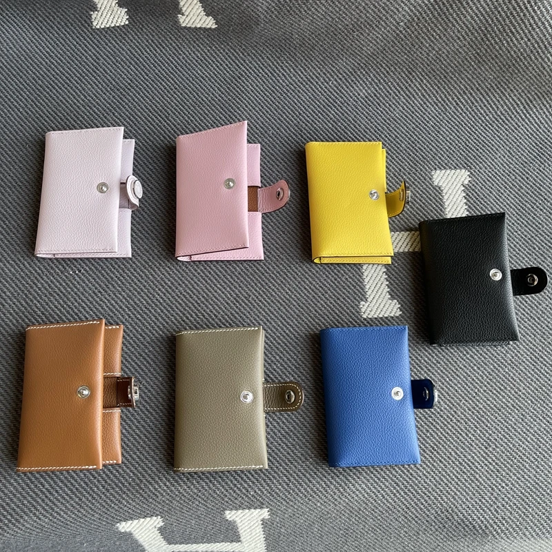 Genuine Leather Evercol round Button Coin Card Holder Bank Credit Card Coin Wallet Men's Short Wallet Pure Color Youth Wallet