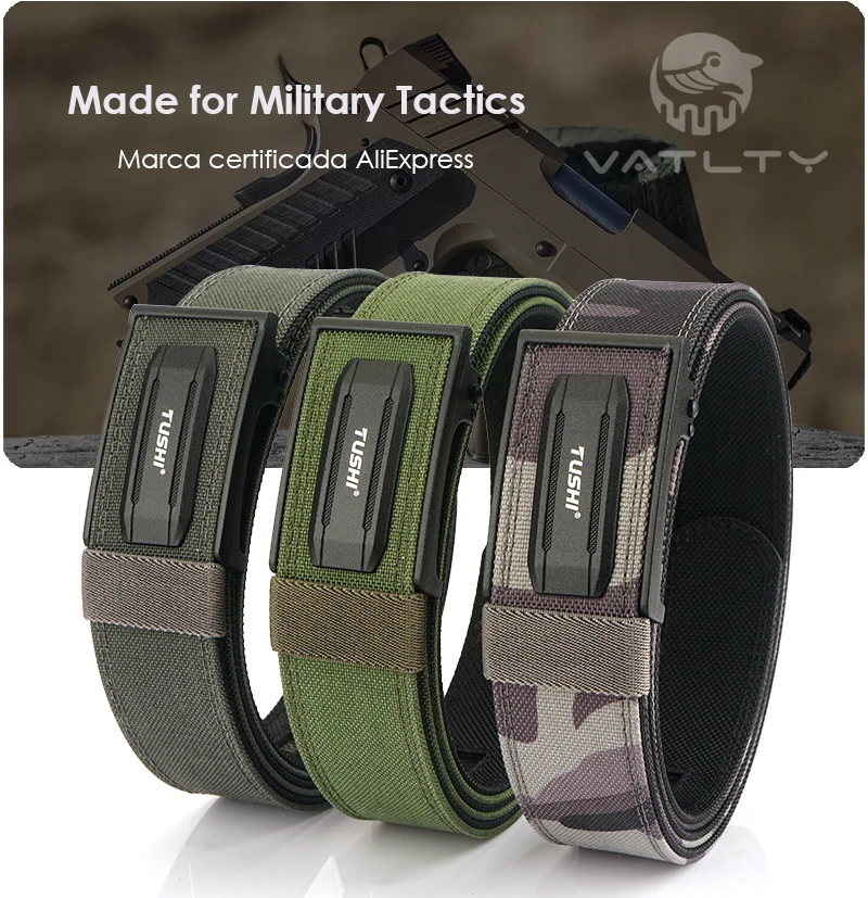 VATLTY Stylish Tactical Belt for Men Metal Automatic Buckle Tight Nylon Military Belt Stiff Work Belt Rigid Casual Girdle Male