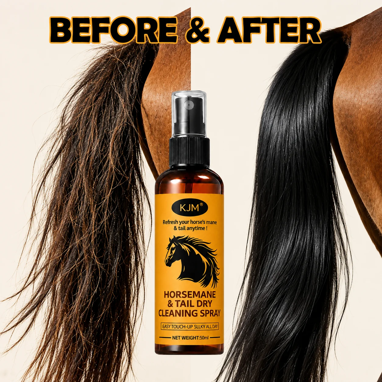 KJM Horse Mane Tail Detangling Spray Mild Natural Botanical Extract Quick Smooth Soft Shiny Non Greasy Equine Daily Groom Spray