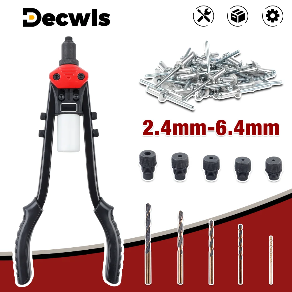 Professional Manual Rivet Gun, 2.4mm 3.2mm 4.0mm 4.8mm 6.4mm Riveting Tool, Home Riveting Machine, Cordless 5 In 1 Rivet Gun