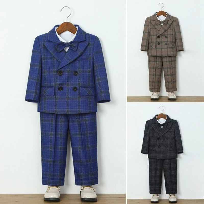 

Winter Fall Boys Plaid Suit Set Elegant Toddler 1st Birthday Gentleman Tuxedo Flower Boy Wedding Piano Performance Formal Attire
