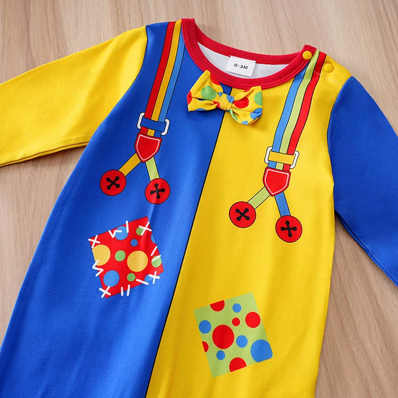 2 قطعة طفل بنين بنات للجنسين الوليد رومبير 0-18 أشهر ملابس طفل رضيع طويلة الأكمام تأثيري ملابس مهرج قبعة بذلة #3