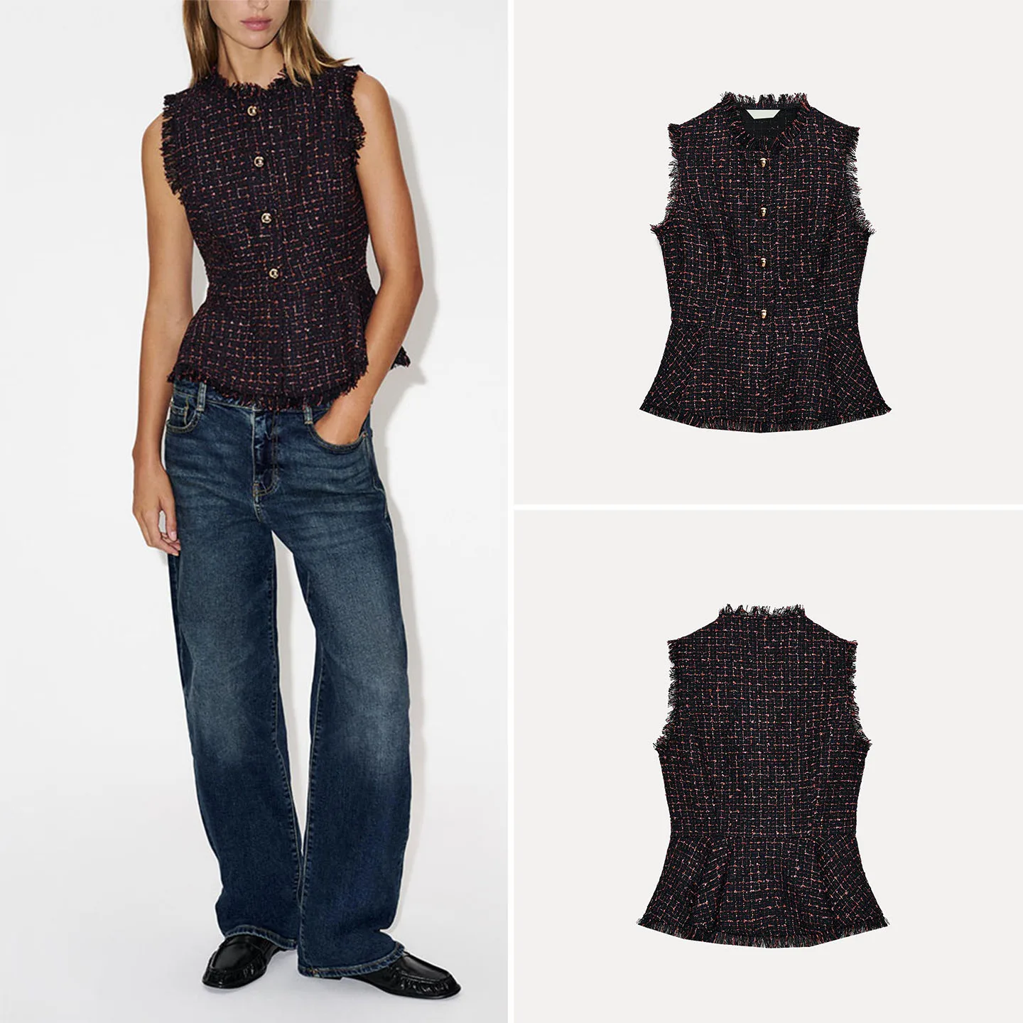 Women's Sleeveless round Neck Vest Metal Color Frayed  Construction 2026 Autumn New Arrival ZADATA Brand Outerwear