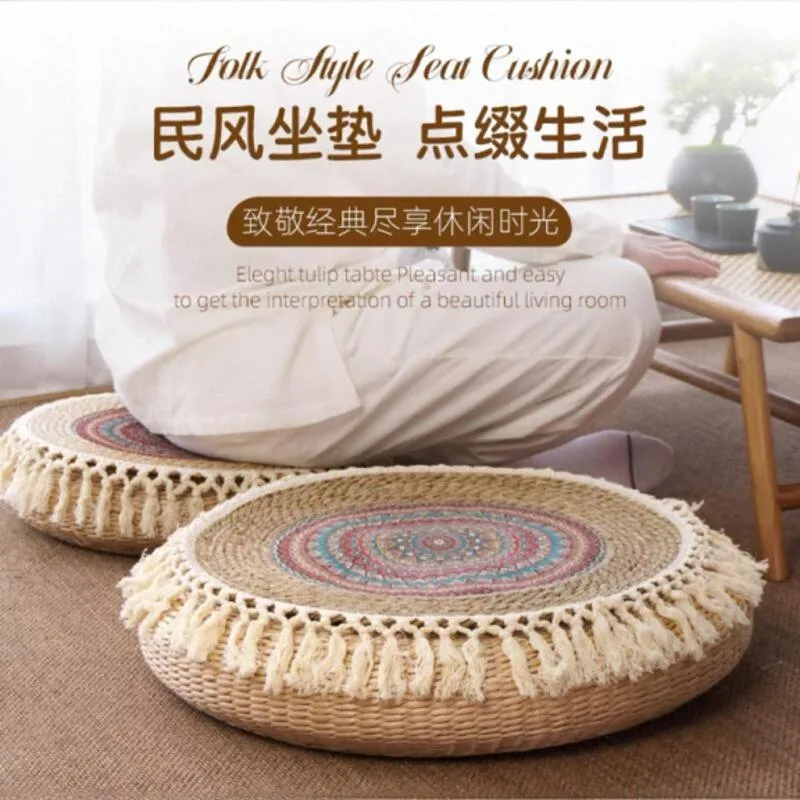 Grass Woven Tatami Cushion Mats  Meditation Mats Buddha Worship Kneeling Mats Home Meditation and Seating Yoga Equipment