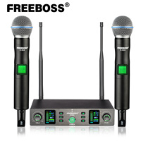 FREEBOSS 2 Handheld Wireless Karaoke Microphone UHF Adjustable Frequency IR Auto Scan Dynamic Stage Cordless Mic System K-92A