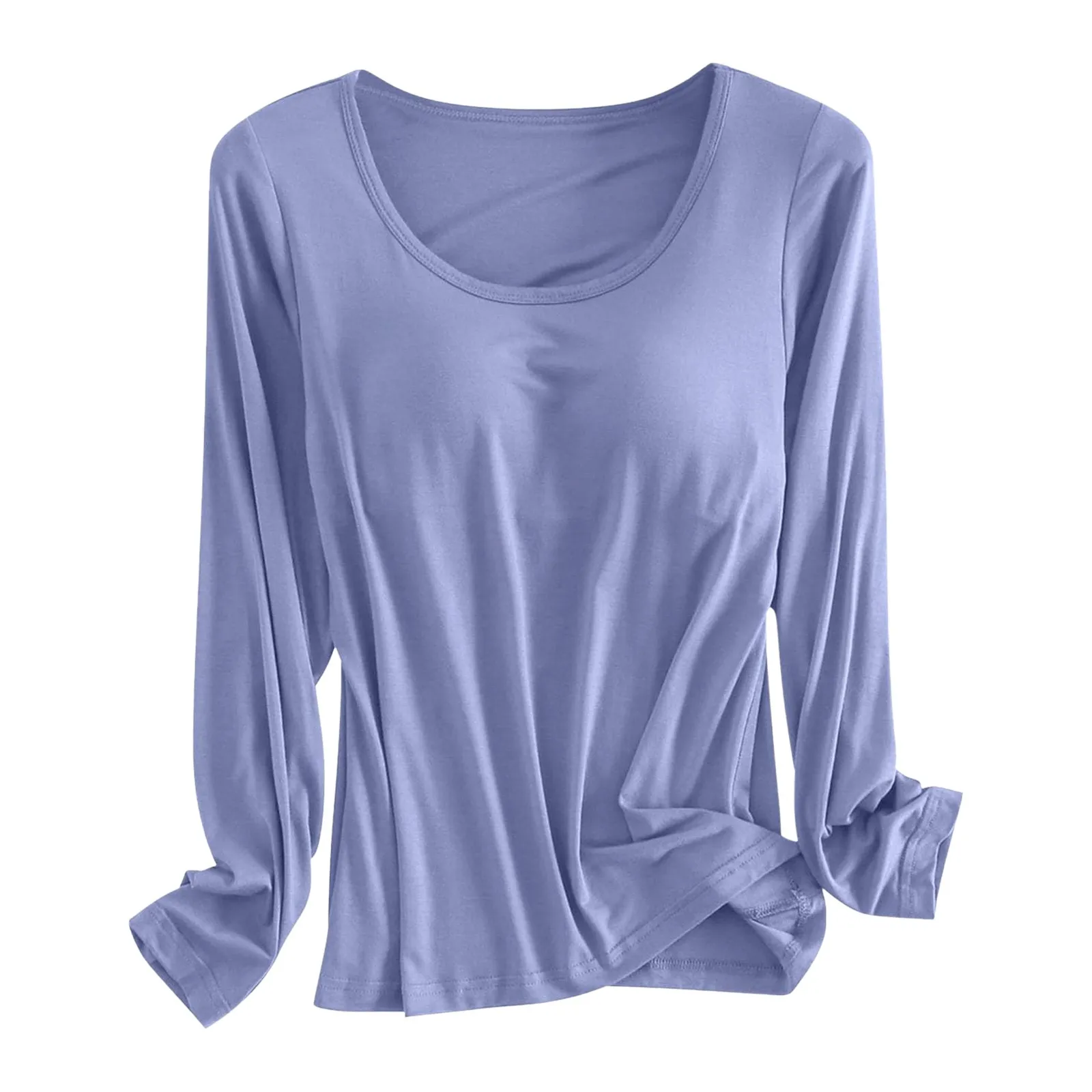 Ladies Autumn Winter Modal Long Sleeves Shirt With Chest Pad Two-In-One Yoga Lingerie Bottoming Underwear With Built In Bra