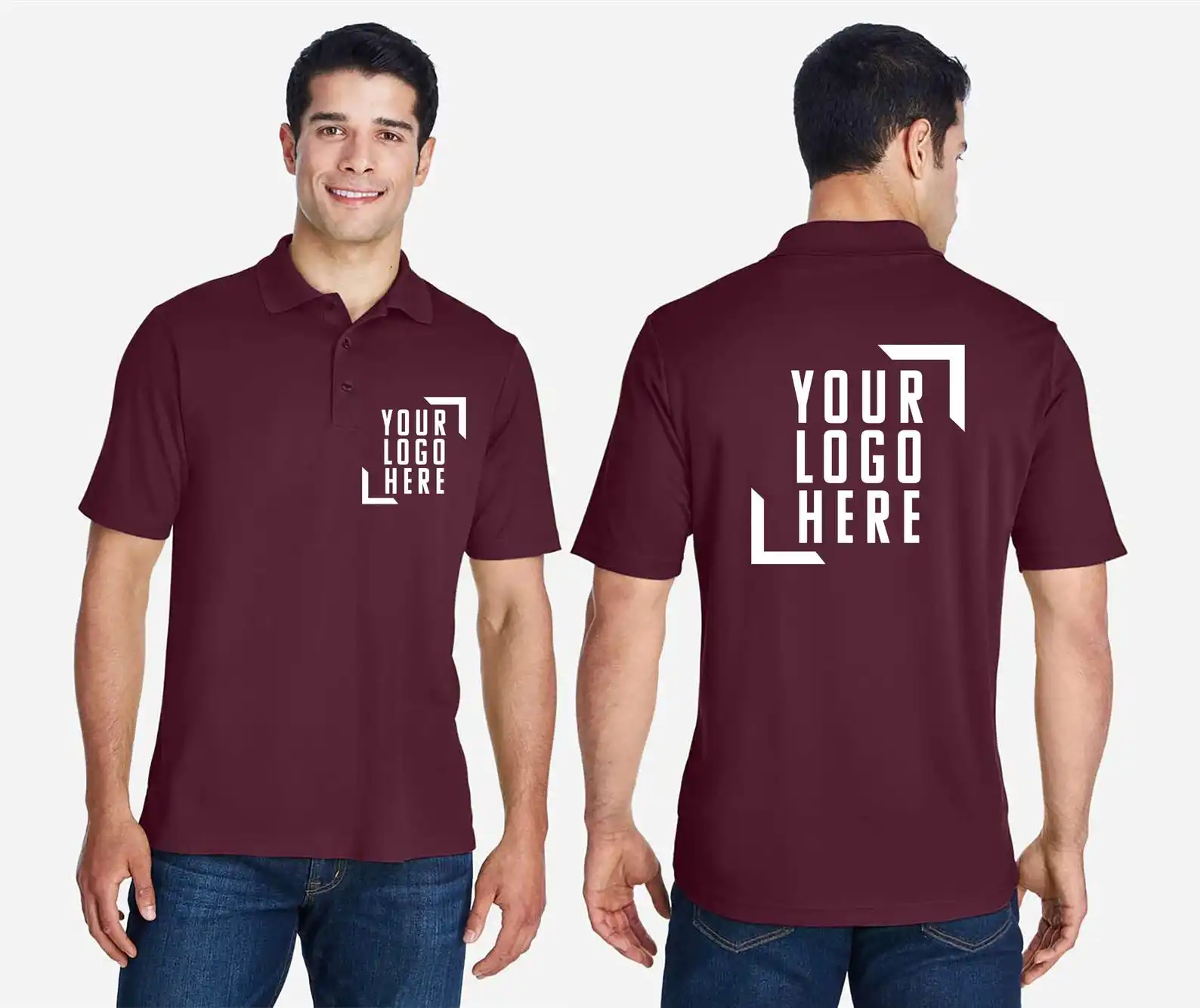 

Custom Business Logo Polo Shirt Personalized Text Slogan Here Front and Back Design Shirts Team Company Sport Work Polo Shirts