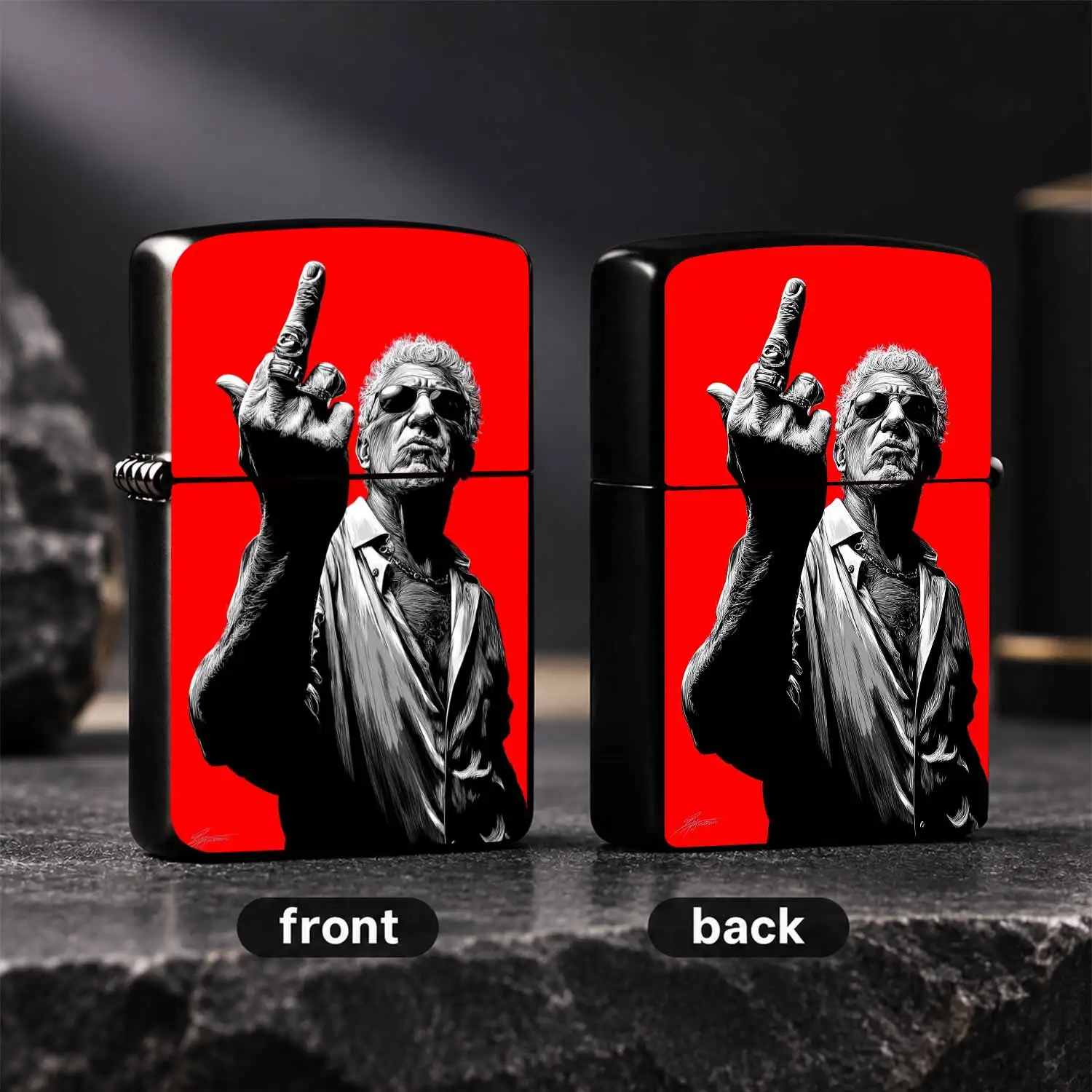 Stylish Red Background Art Portrait Pattern Lighter, Eye-Catching Trendy Portable Ignition Tool, Fine Textured Versatile Daily Companion, Ideal Unique Decorative Gift For All Scenarios, Show Your Distinct A Humorous And Interesting Lighter