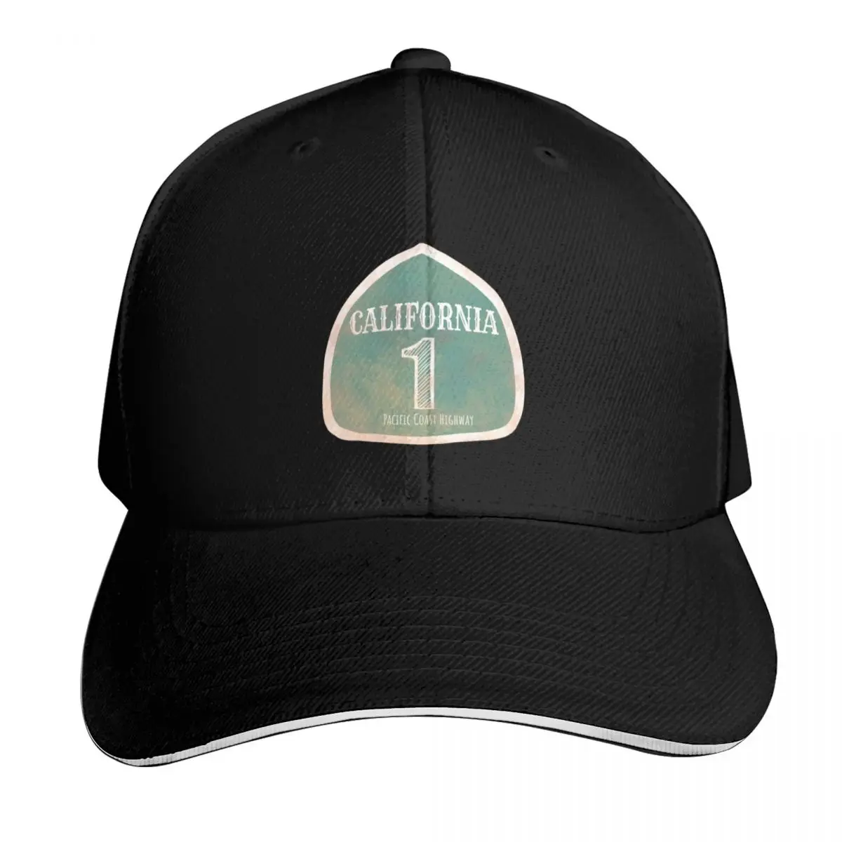 Pacific Coast Highway 1 Road Sign Baseball Cap Contrast Two Tone Brim Snapback Flat Bill Strapback Dad Hat