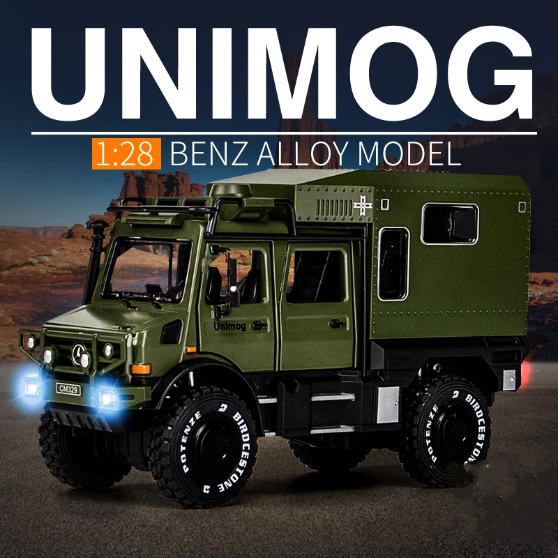 1/28 UNIMOG U4000 Motorhome Alloy Cross-country Touring Car Model Diecast Metal Toy Off-road Vehicles Model Simulation Gift