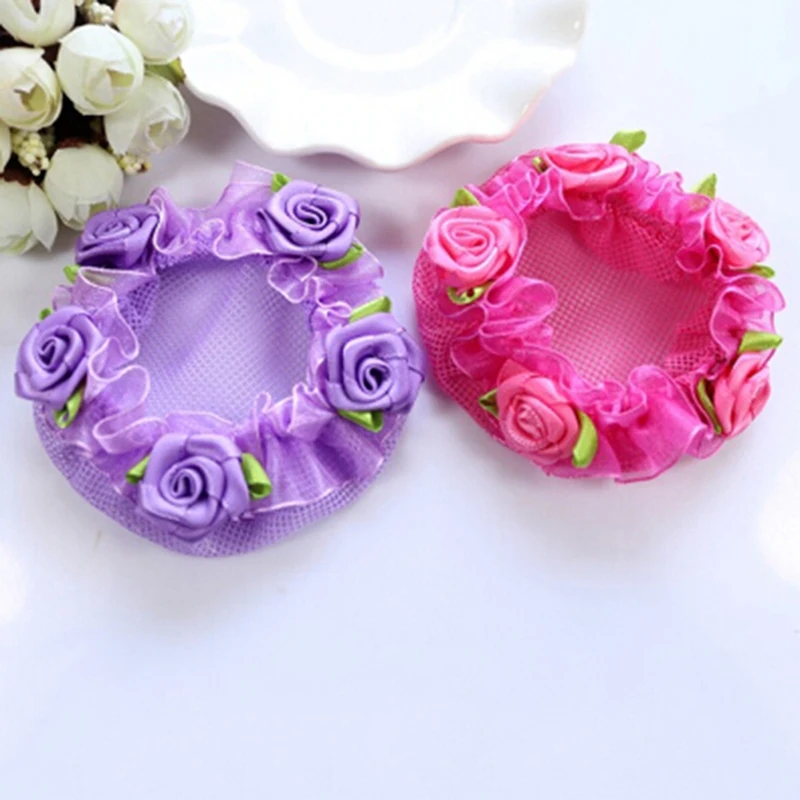 Cute Girls\' Flower Bun Hair Nets For Dancersr Kids\' Bun Net Bun Cover Hair Accessories Dancewear