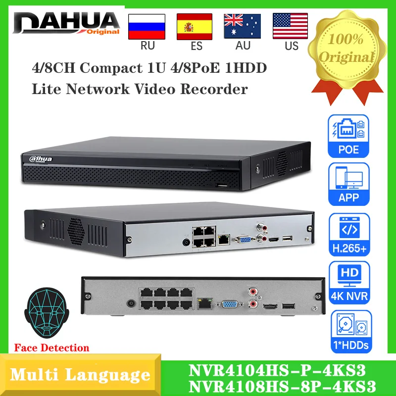 

Dahua 4CH 4POE NVR4104HS-P-4KS3 8POE 8CH NVR4108HS-8P-4KS3 Smart Ai Video Recorder Support Heat Map Face Recognition ONVIF NVR
