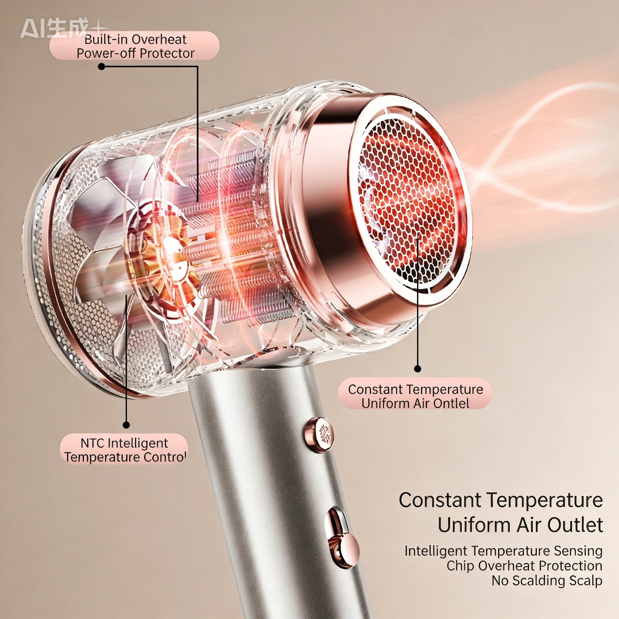 2400W High-Power Professional Portable Hair Dryer Thermostatic Heating And Cooling Negative Ion Hair Dryer gallery 4