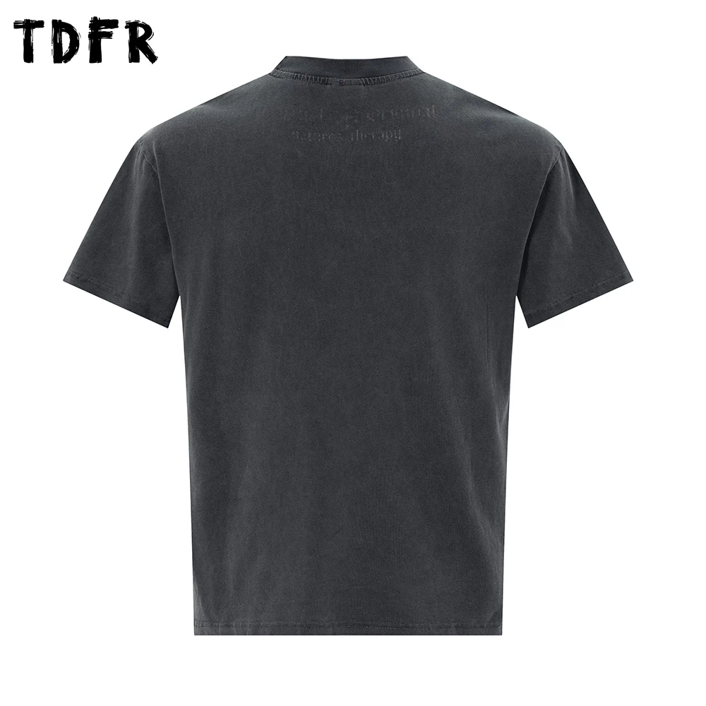Five-pointed Star Print Short Sleeve T-shirt Mens Summer Washed Distressed Safari Style Loose Crew Neck Cotton Tee Man