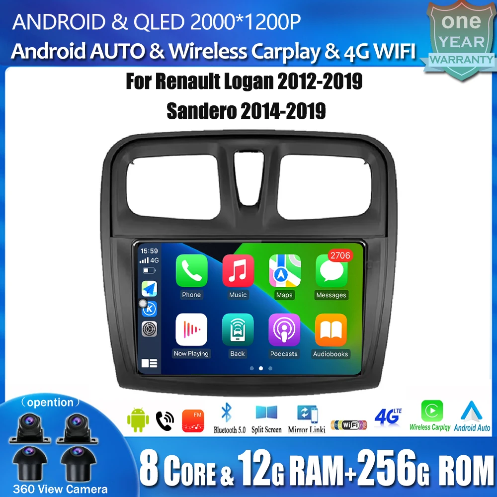 

9"For Renault Logan 2012-2019 Sandero 2014-2019 Video Player Navigation GPS Android 14 Car Radio Multimedia Carplay DSP WIFI 4G