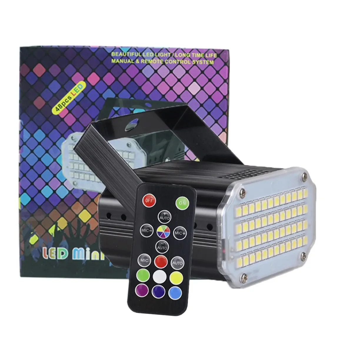 Remote 48 RGB UV LED DJ Disco Sound Activated Stage Lighting Effect Party Holiday Club Strobe Flash Lights With Remote Control