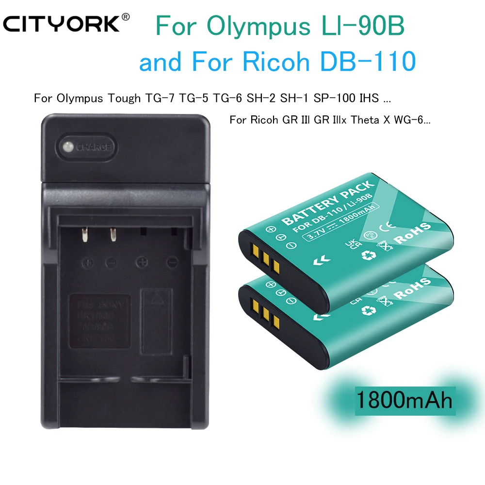 Li-90B DB-110 Battery for Olympus Tough TG-4 TG-6 TG-5 TG-7 TG-3 IHS SH-1 SH-2 SH-60 SH-50 SP-100, for Ricoh GR IIl G900 GR IIIX