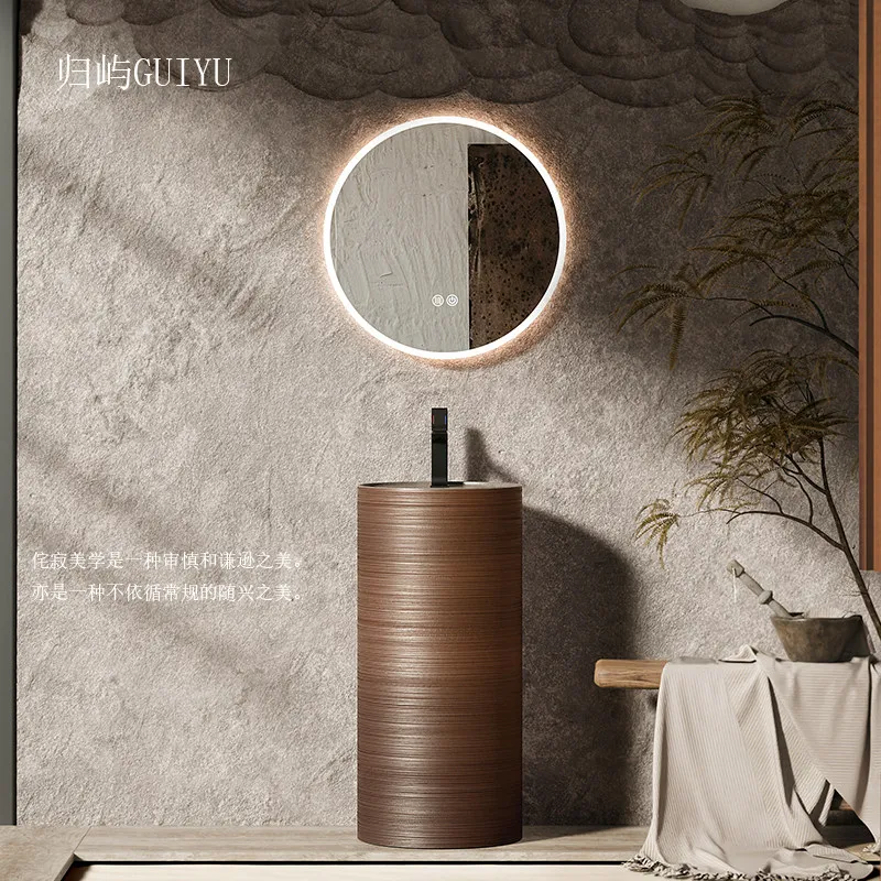 Wabi Sandy Wind Washbasin New Chinese Bathroom Household Pillar Washbasin Outdoor Courtyard Floor-to-ceiling Washbasin