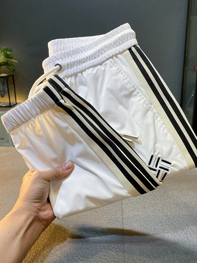 

Ice Silk White Casual Pants Men's 2024 New Summer Thin and Soft Elastic Breathable Sports Quick-Drying Ankle Length Jogger Pants