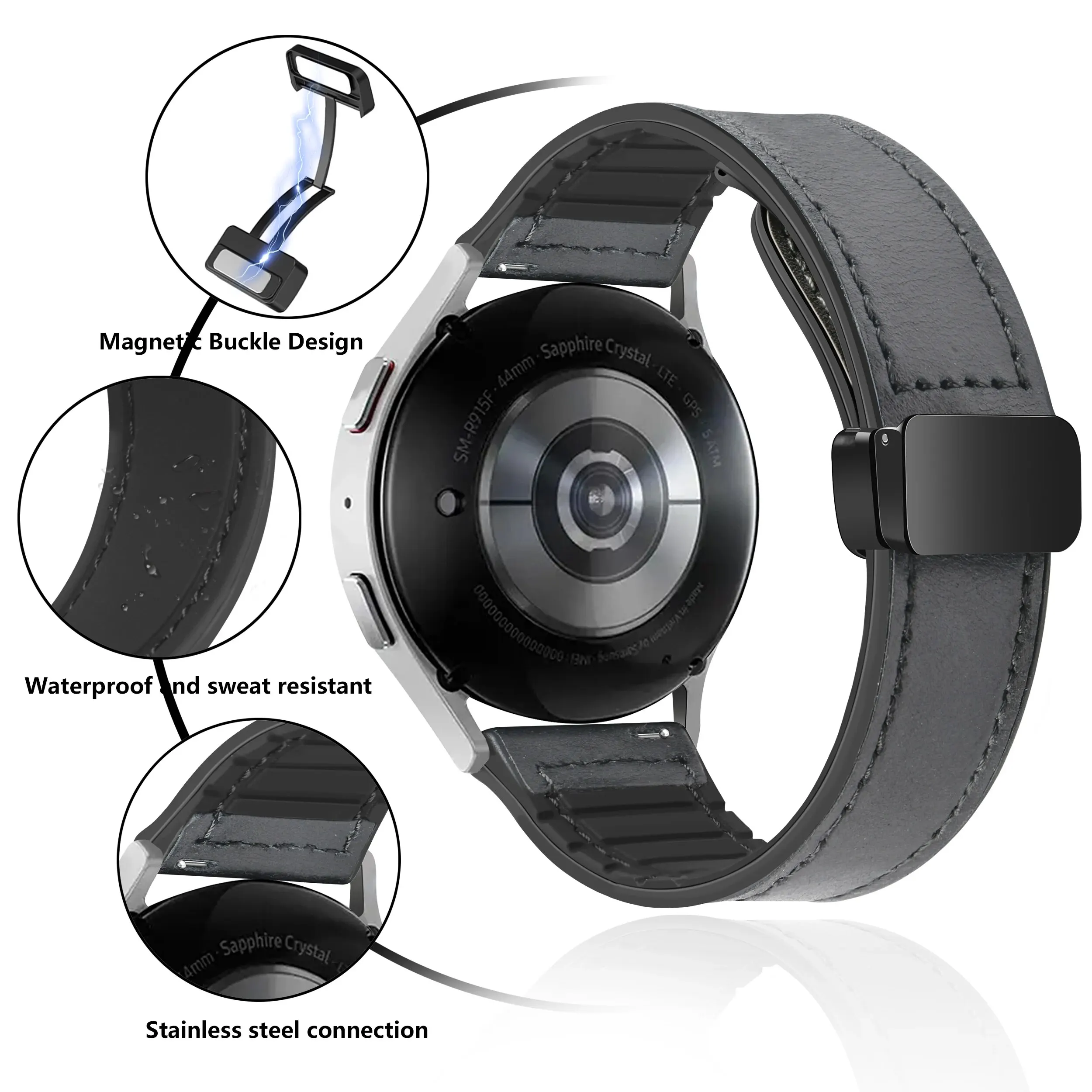 22mm Leather Magnetic Buckle Strap Compatible for Samsung Galaxy Watch 46mm/Gear S3 , Huawei,Garmin Sports Wristband Replace WRI