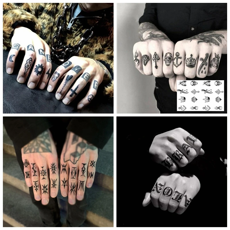 

Dark Finger Temporary Fake Tattoo Stickers Male Totem Black Square Waterproof Tatouage Temporaire Homme Art Tatuagem Falsa Set