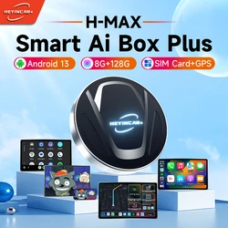 HEYINCAR-Smart CarPlay Ai TV Box Plus, Android 13, 8 Go + 2024 Go pour Netflix, adaptateur automatique sans fil prometteur, GPS de persévérance 4G, 128