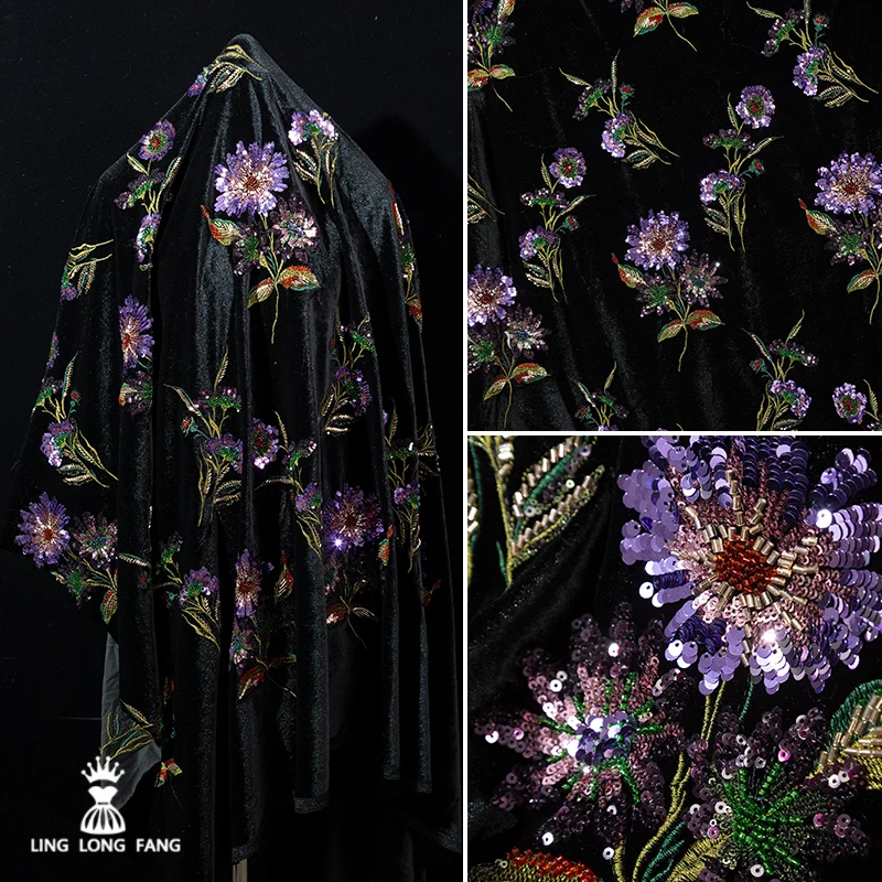 

Embroidered Velvet Fabric for New Chinese Flower Tang Costume Vest Cheongsam Top Appare Diy Sewing Cloth Per Meter Material