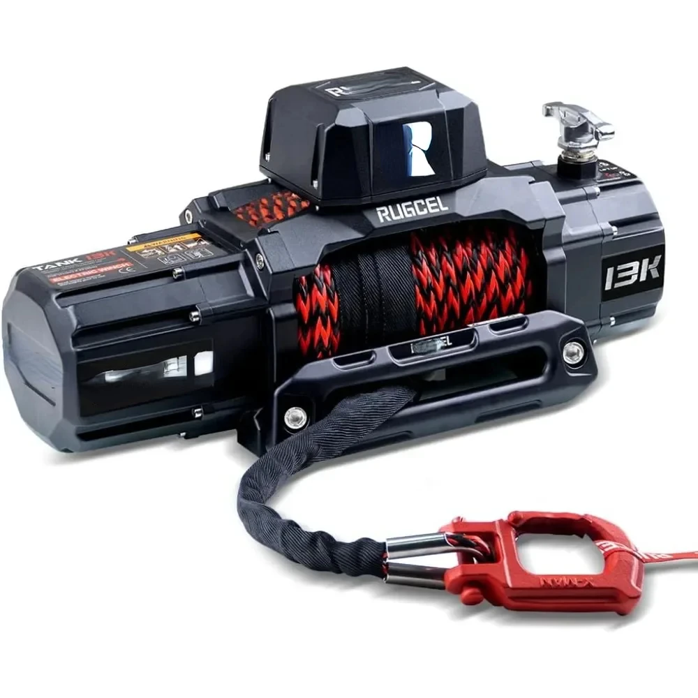 New Waterproof Electric Synthetic Rope Winch with Hawse Fairlead,2 in 1 infrared remote control, wired control,Double color rope