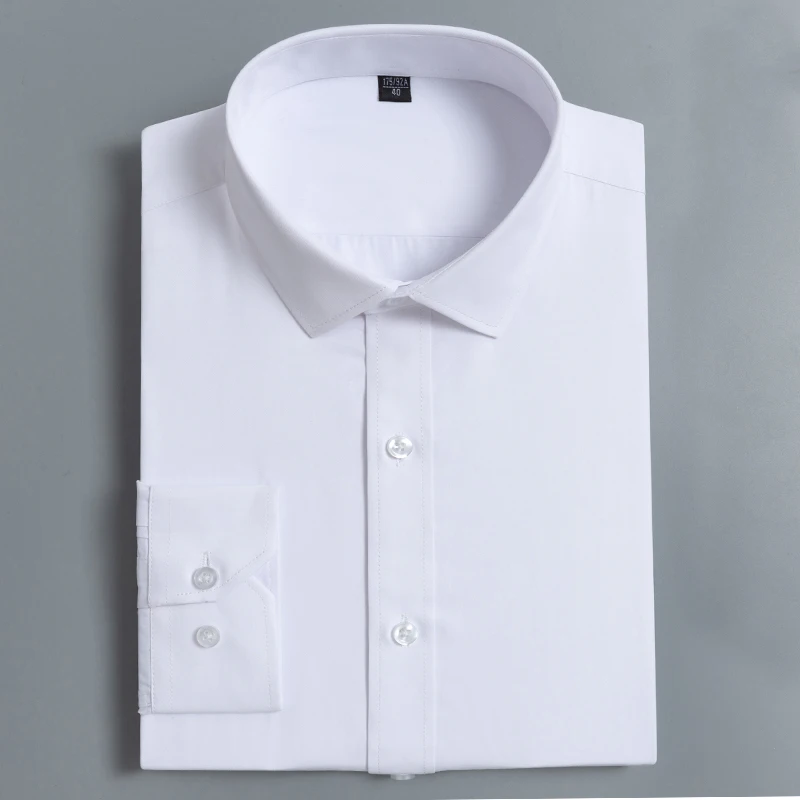 Chemise habillée unie à manches longues classique pour hommes, coupe régulière, affaires formelles, travail, bureau, bouton décontracté, chemises blanches S-8XL