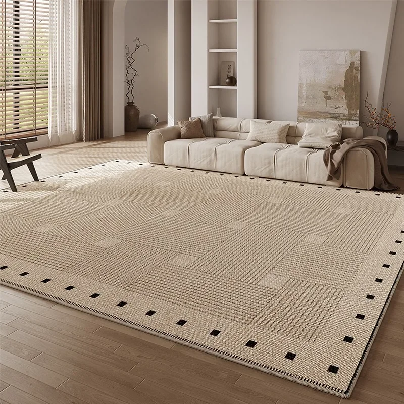 

Beige Minimalist Living Room Carpet Geometric Lines Bedroom Carpets Removable Machine Washable Rug Non-slip Easy To Care Rugs IG