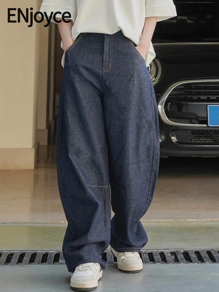 

2024 Spring/Summer Women Vintage Arc High Waist Wide Jeans Y2K Streetwear Korean Fashion Loose Denim Linen Trousers