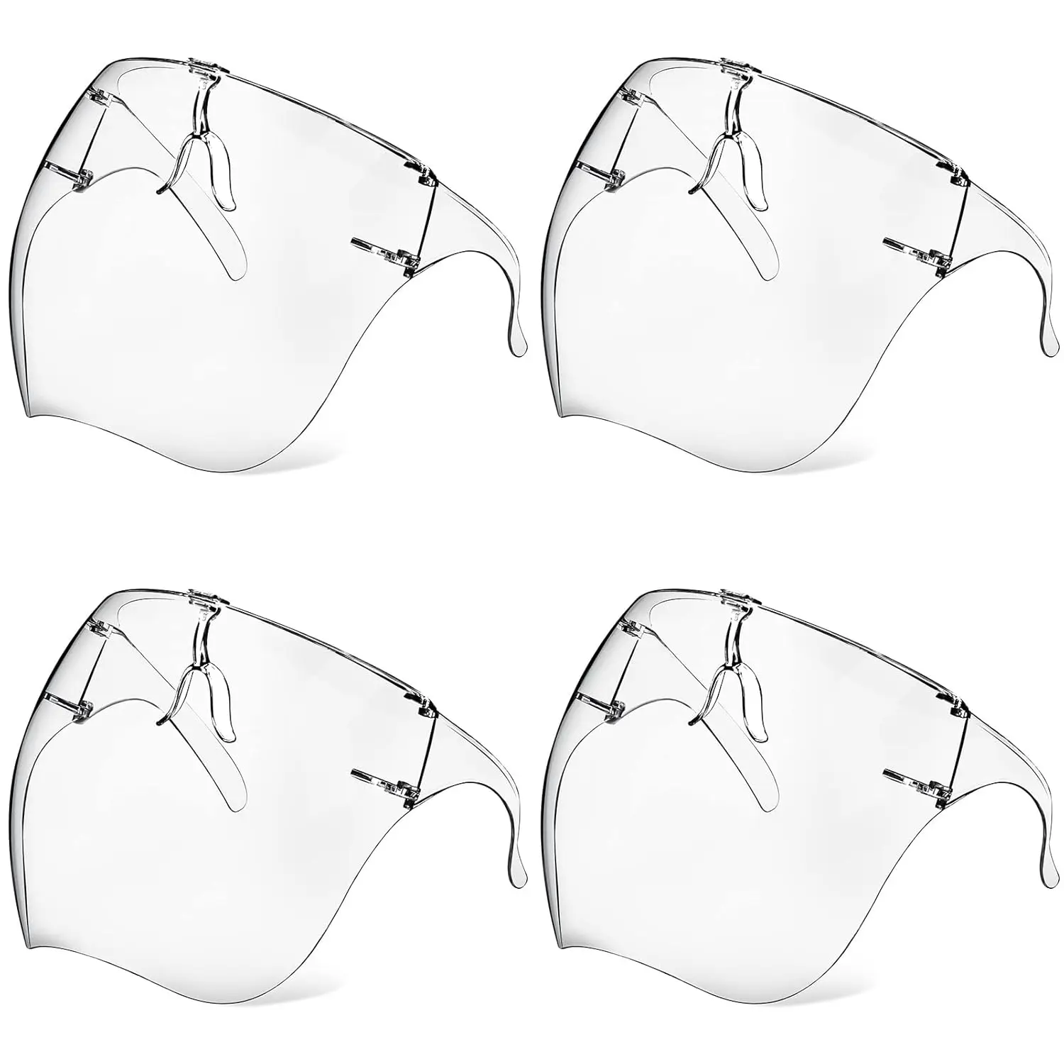 

4-Pack Clear Reusable Face Shield with Anti-Fog Glasses, Full Protection for Women Men Kids