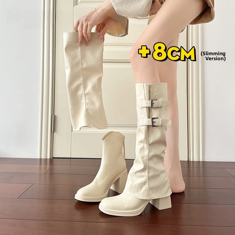 Detachable Dual-Wear High-Heel Long Boots Women's Autumn Winter New Style Small Size Knight Boots Slim High-Tube Boots