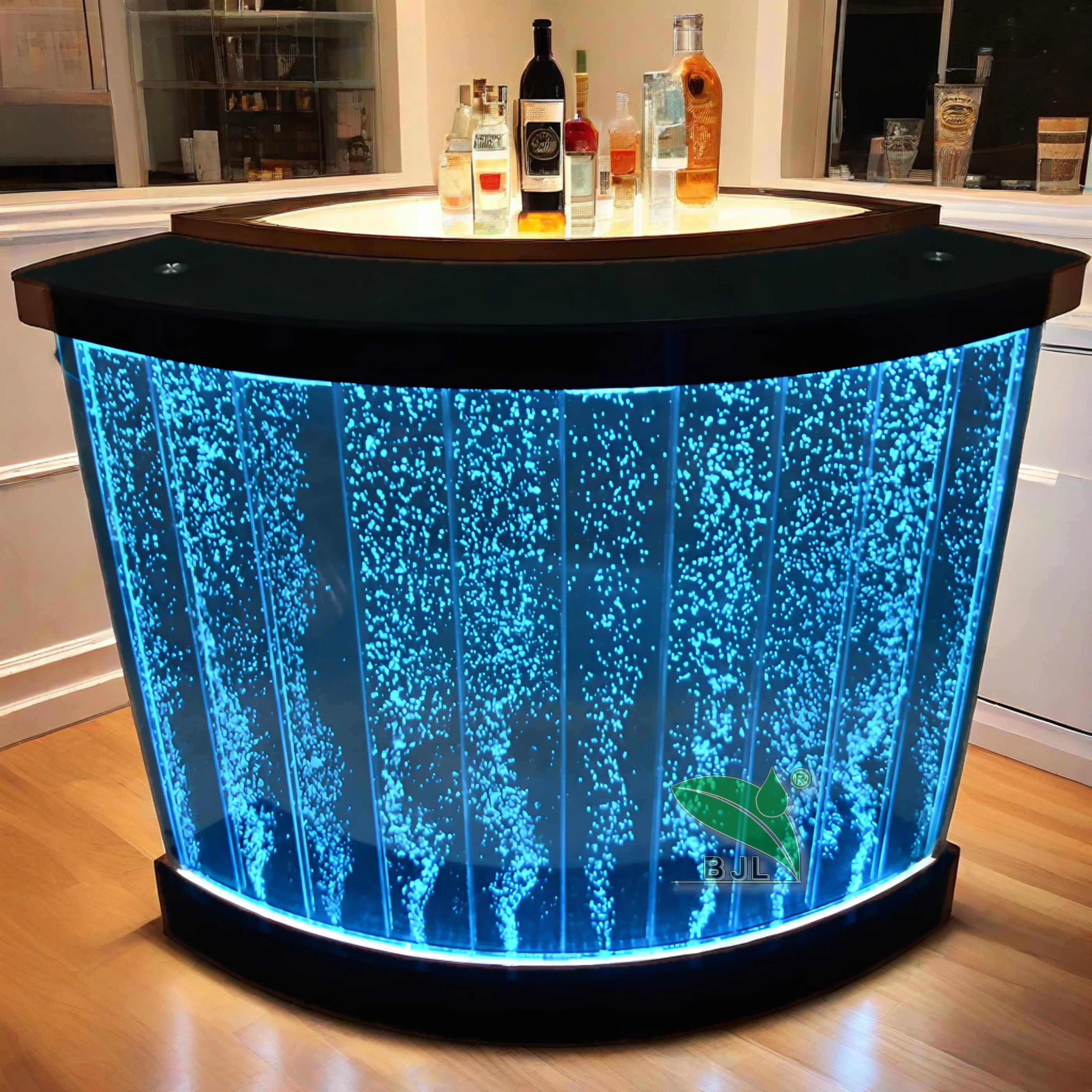 

Customization.Home Bar Furniture Led Light up Color Changing Acrylic Bubble Water Wall Panel Modern Curved Small Table Bar Count