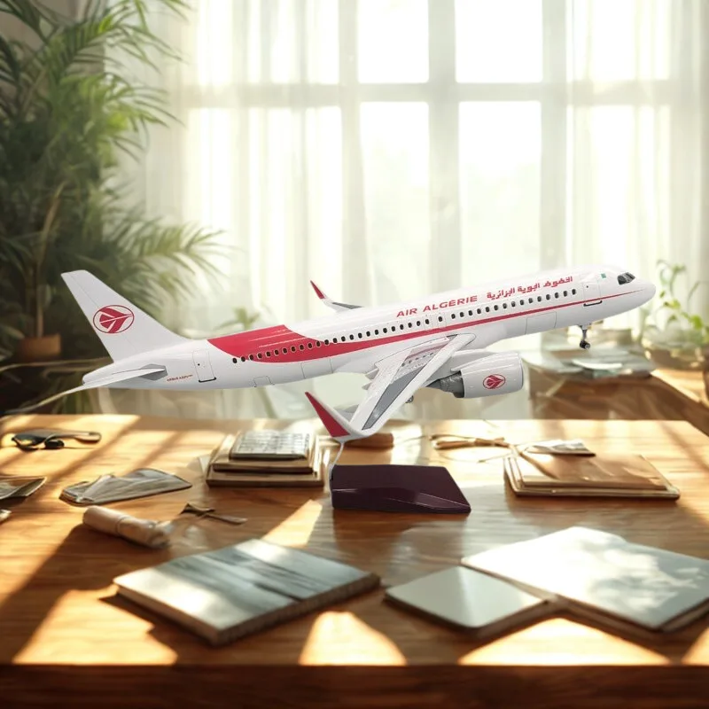

Scale Plane 47cm Algerie Airways A320 Model Airplane Toy With Lights Wooden Base Airplane diecast Assembly collectible aircraft