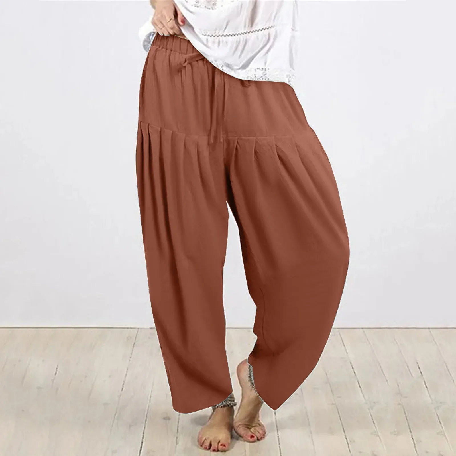 

Carrot Wide-legged Trousers Spring Summer New Women's Trousers Loose and Comfortable Solid Color Casual Lace-up Female Trousers