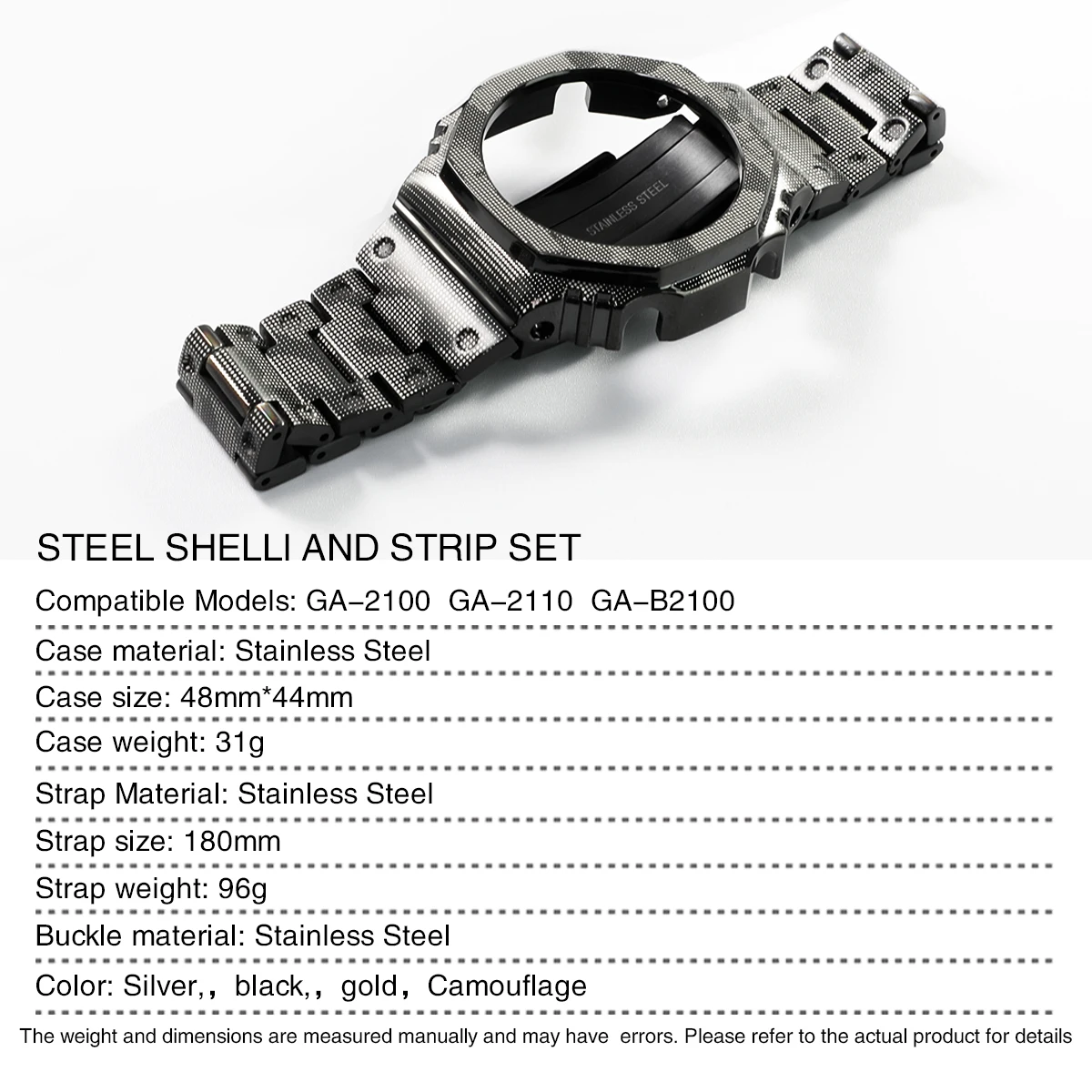 Stainless steel case strap watch modification accessory compatible with GA-2100 2110 B2100 GM-2100 GBM-2100 model.