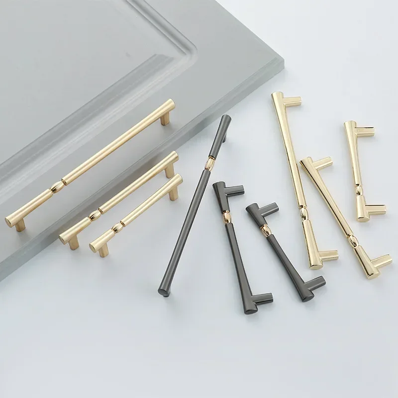 

Zinc Alloy Black Gold Door Handles Kitchen Cabinet Handles Solid Drawer Pulls Knobs Cupboard Furniture Handle Hardware