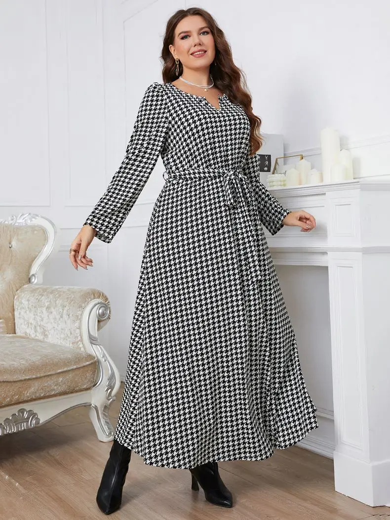 Round Neck Plaid Dress for Women Polyester Elegant and Pretty Cheap Summer Woven, Linen Clothing, Plus Size On Offer Liquidation