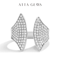 ATTAGEMS Full D VVS1 Moissanite Ring Adjustable for Women Men Top Quality 925 Sterling SIlver Plated 18k White Gold Fine Jewelry
