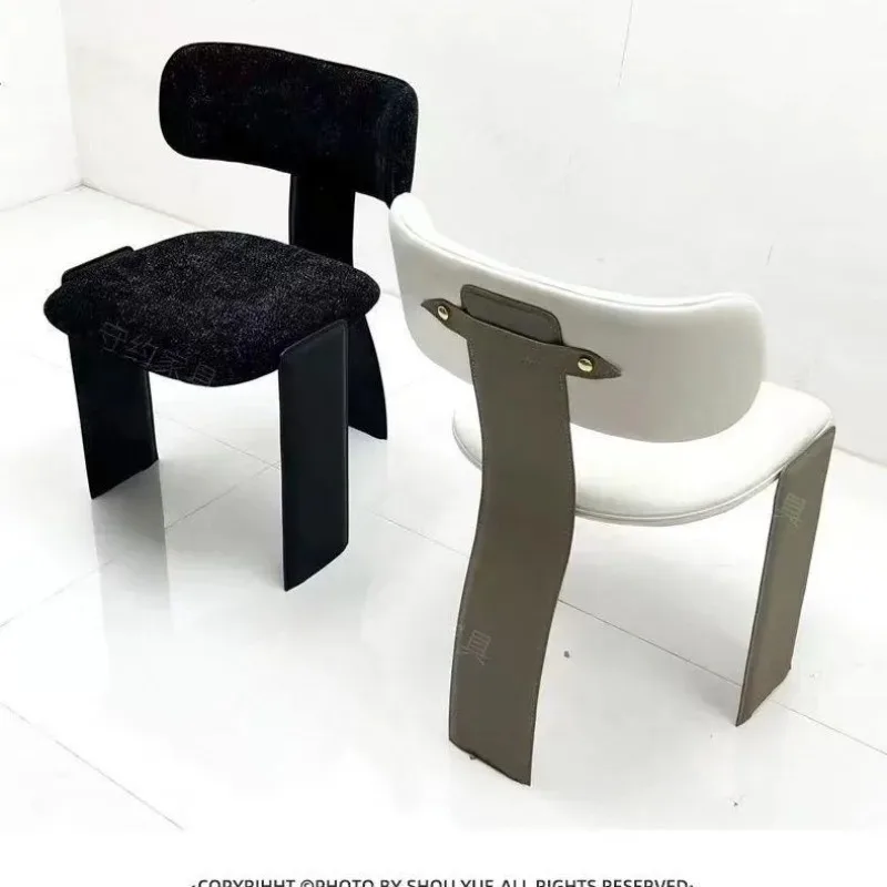 Italian minimalist fabric dining chair light luxury designer home saddle leather soft bag fashion high