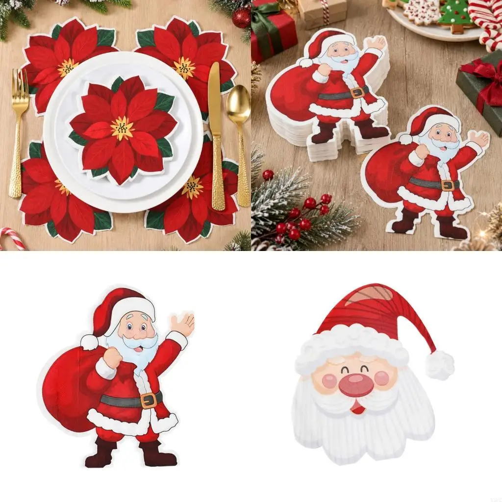 Christmas Party Napkins 20PCS Paper Napkin Tissue for Seasonal Table Decors X3UC